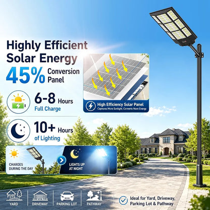 OKPRO 15000W Solar Street Lights, Solar Lights Outdoor IP66 Waterproof