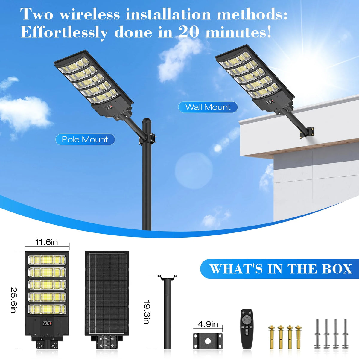 10000W Solar Street Lights Outdoor, Super Bright Solar Lights Outdoor Waterproof with Motion Sensor, IP66 Solar Flood Security Lights with Remote Control for Yard, Driveway, Parking Lot,Stadium