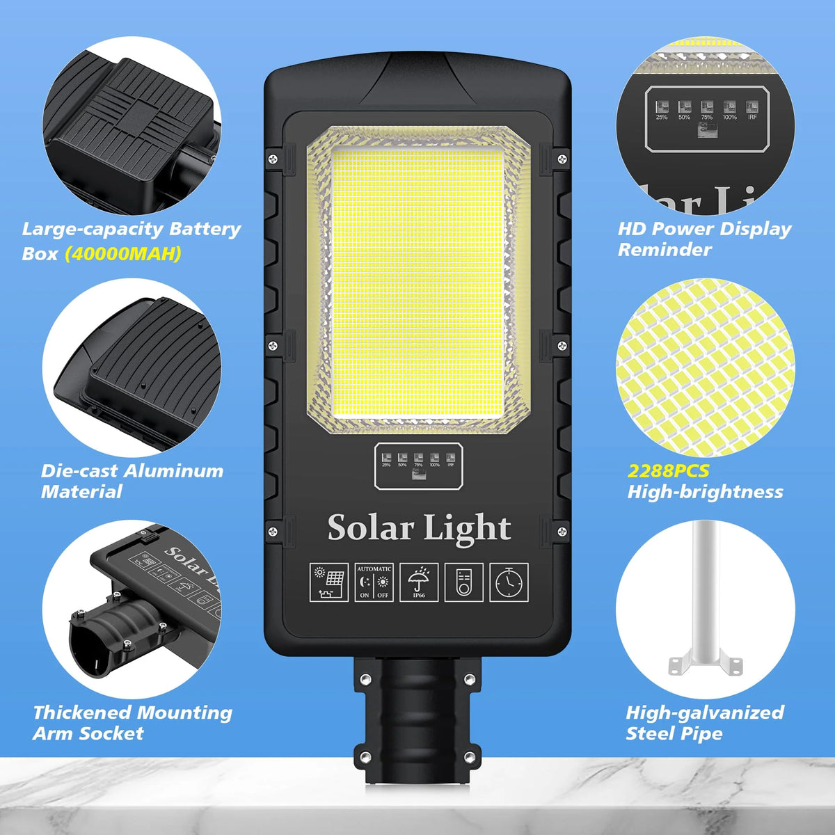 20000W Large Solar Street Light Outdoor,7000K Commercial Dusk to Dawn