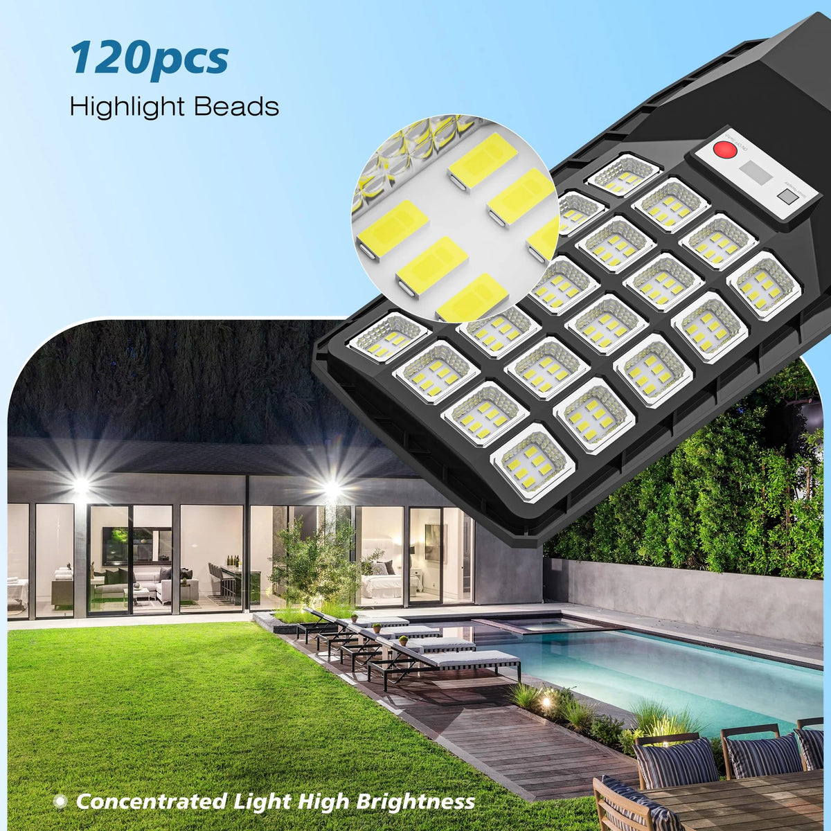 Solar Street Lights Outdoor, Motion Sensor, Remote, IP66