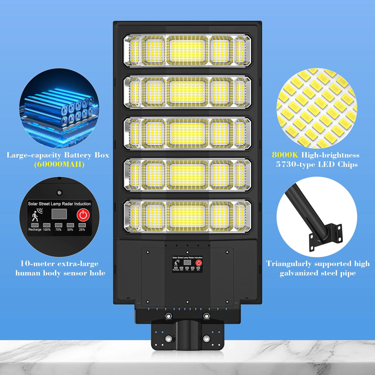 10000W Solar Street Lights Outdoor, Super Bright Solar Lights Outdoor Waterproof with Motion Sensor, IP66 Solar Flood Security Lights with Remote Control for Yard, Driveway, Parking Lot,Stadium